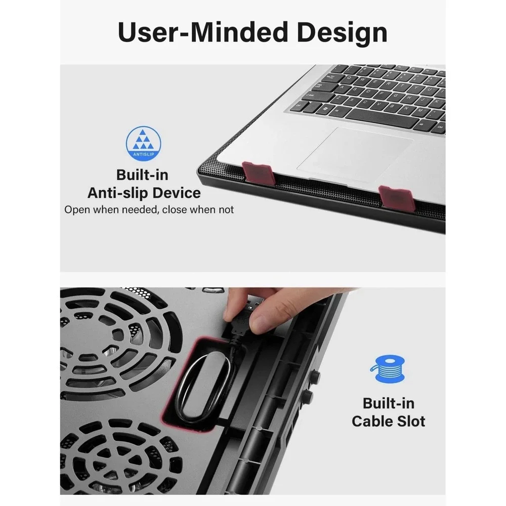Laptop Cooling Pad with 5 Quiet Fans, Adjustable Stand for 12